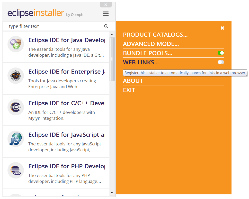 Register the Eclipse Installer in Simple Mode